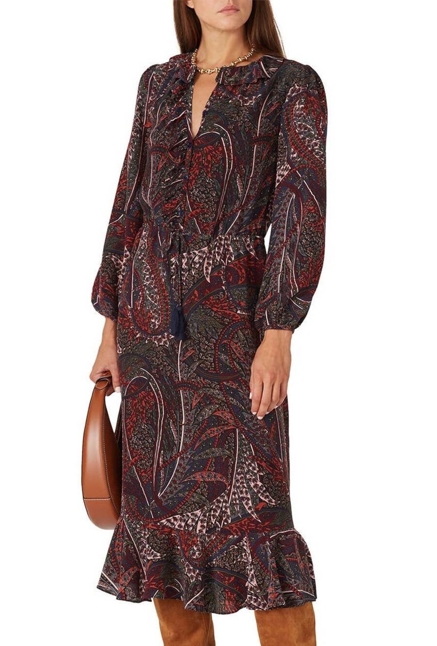 Vanessa Bruno Pryska Abstract Midi Dress Paisley Print Size 36